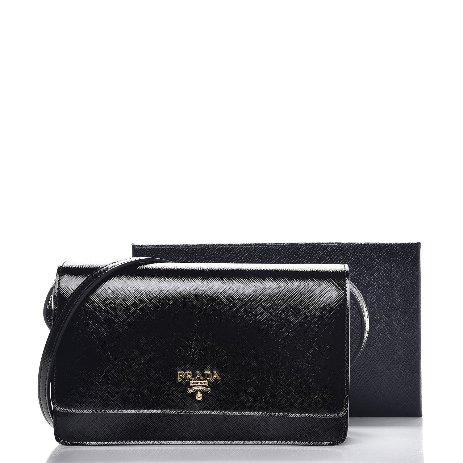 Prada Saffiano Vernice Mini Crossbody Wallet Black 8 of 8