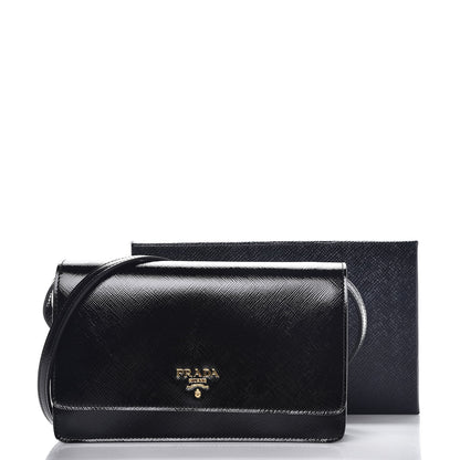 Prada Saffiano Vernice Mini Crossbody Wallet Black 8 of 8