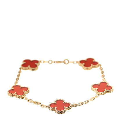 Van Cleef & Arpels 18K Yellow Gold Carnelian 5 Motifs Vintage Alhambra Bracelet 1 of 7