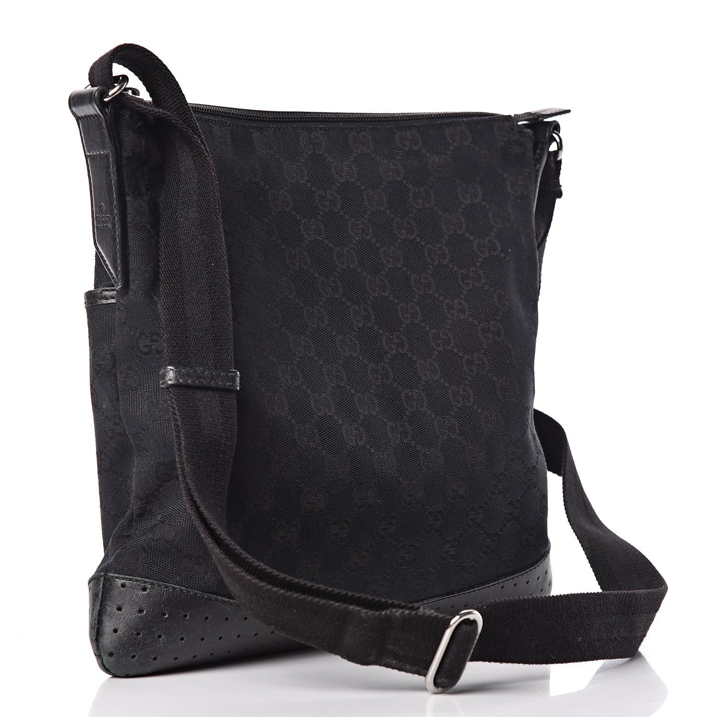 Monogram Calfskin Perforated Medium Flat Messenger Bag Black