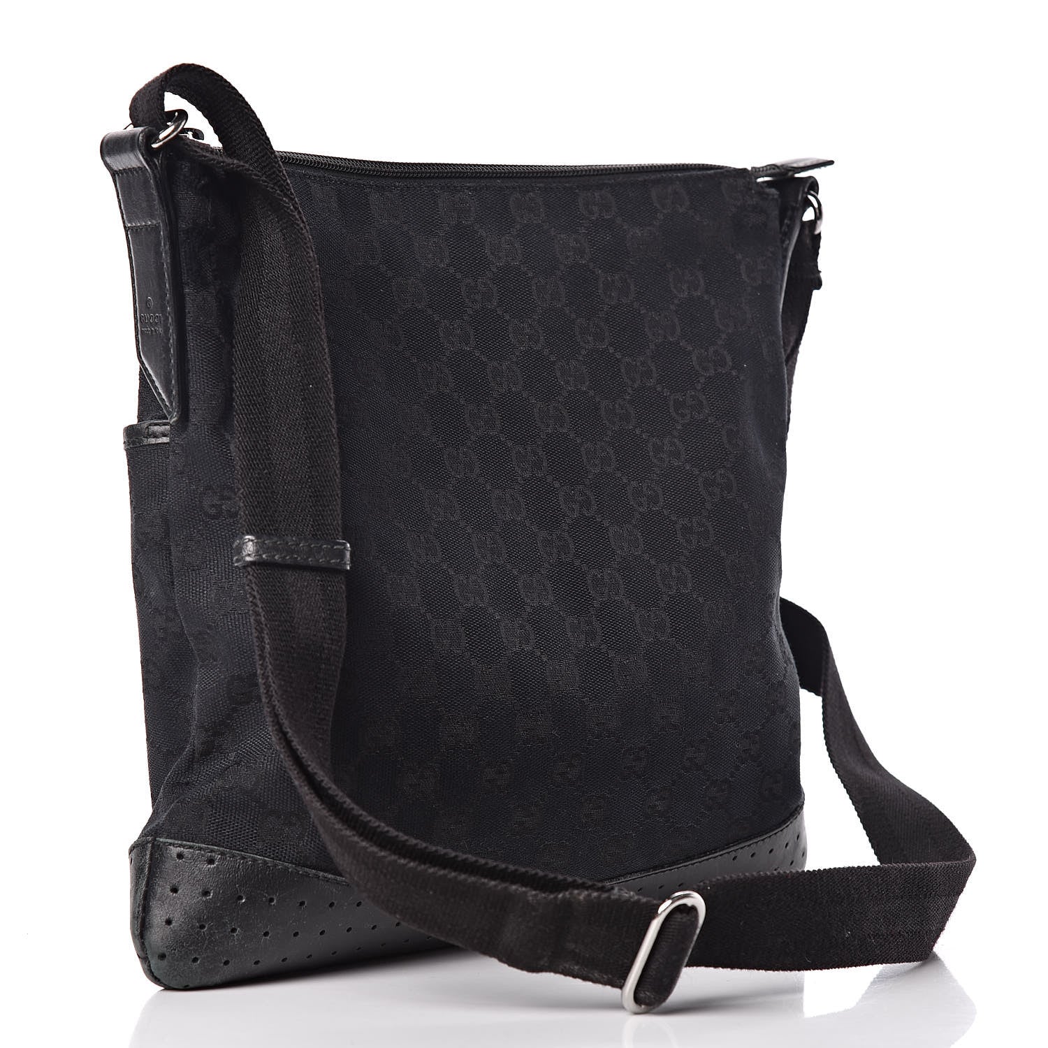 Gucci Monogram Calfskin Perforated Medium Flat Messenger Bag Black 3 of 17