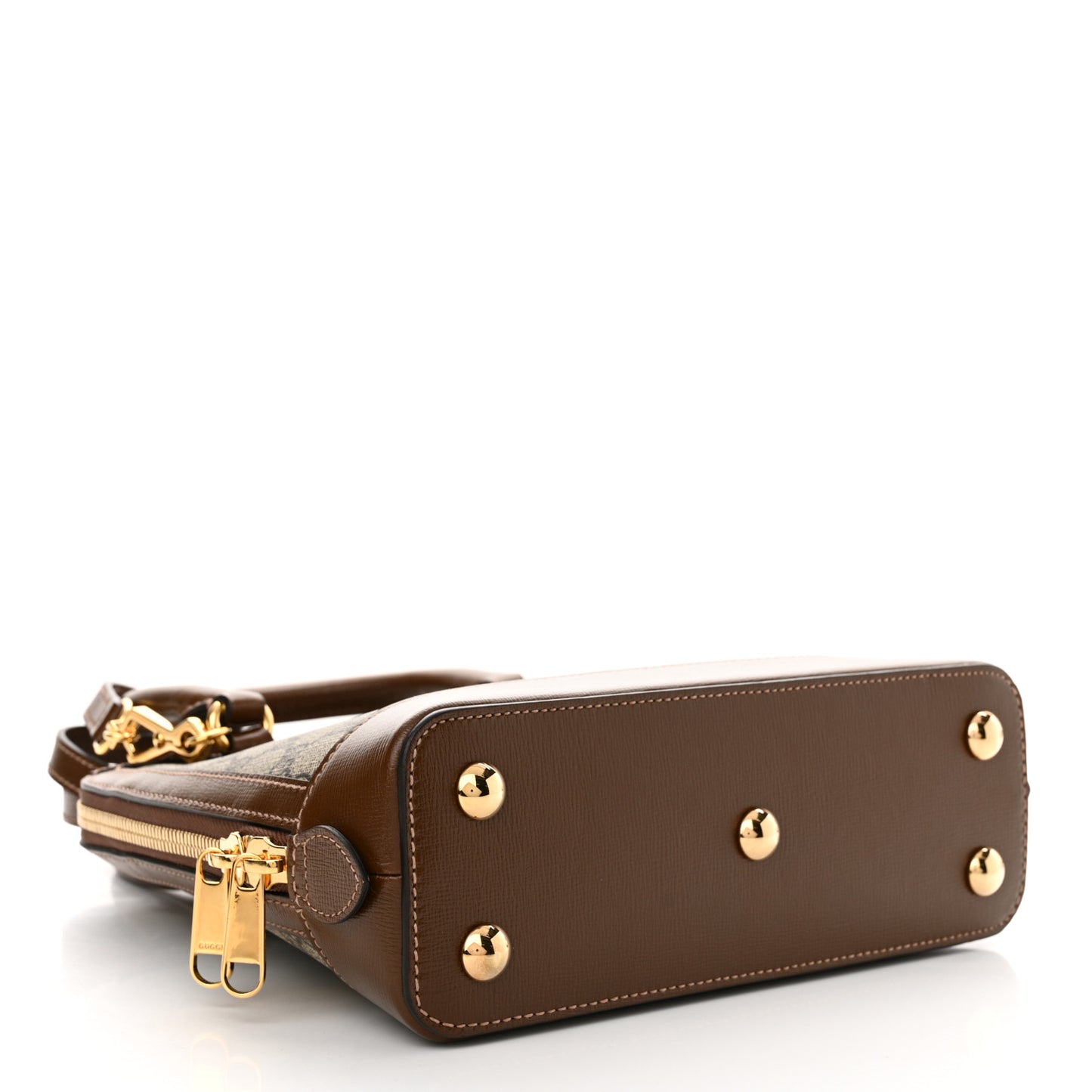 GG Supreme Monogram Azalea Calfskin Small Horsebit 1955 Top Handle Bag Beige Ebony Brown Sugar