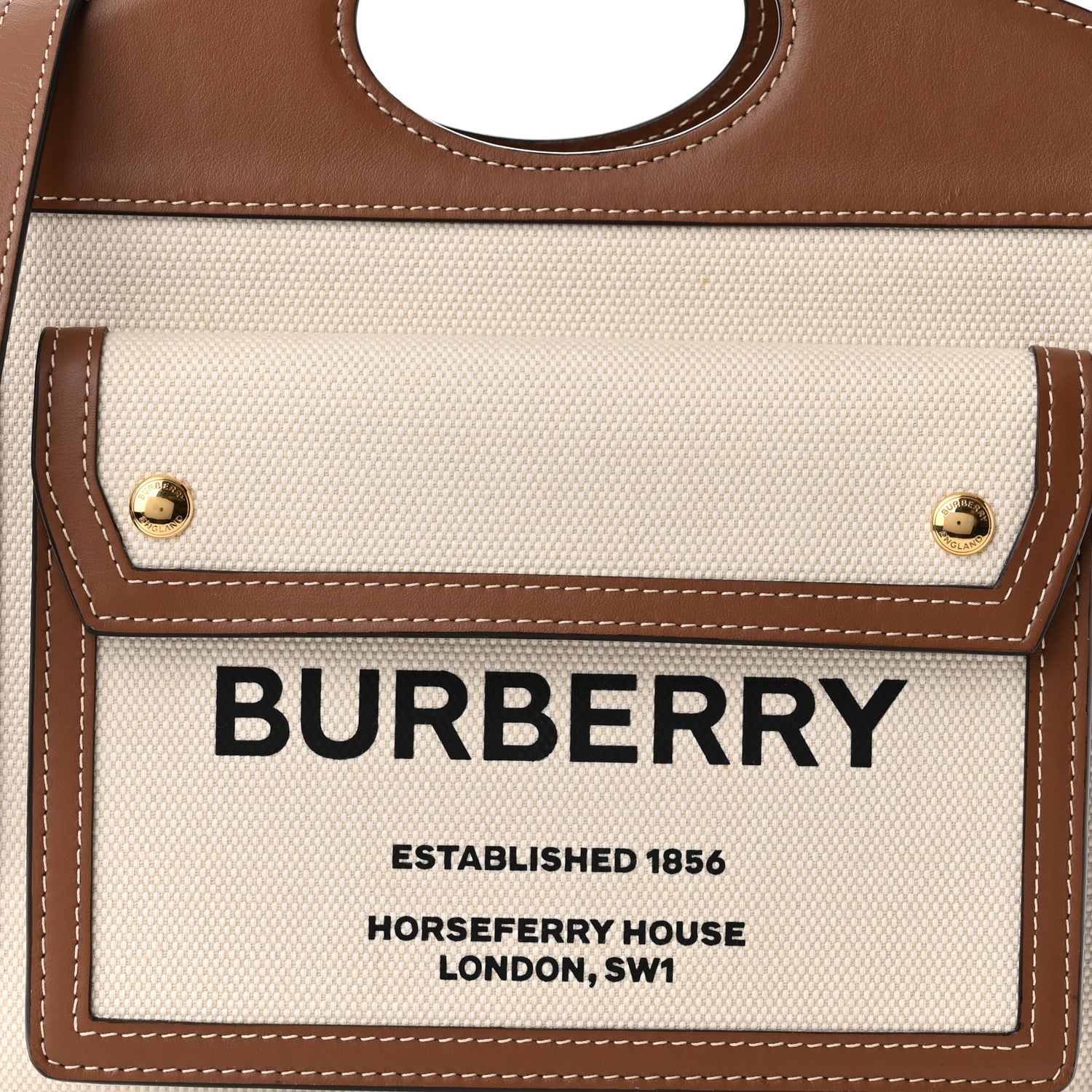 Burberry Canvas Smooth Calfskin Two Tone Mini Pocket Bag Natural Malt Brown 7 of 9