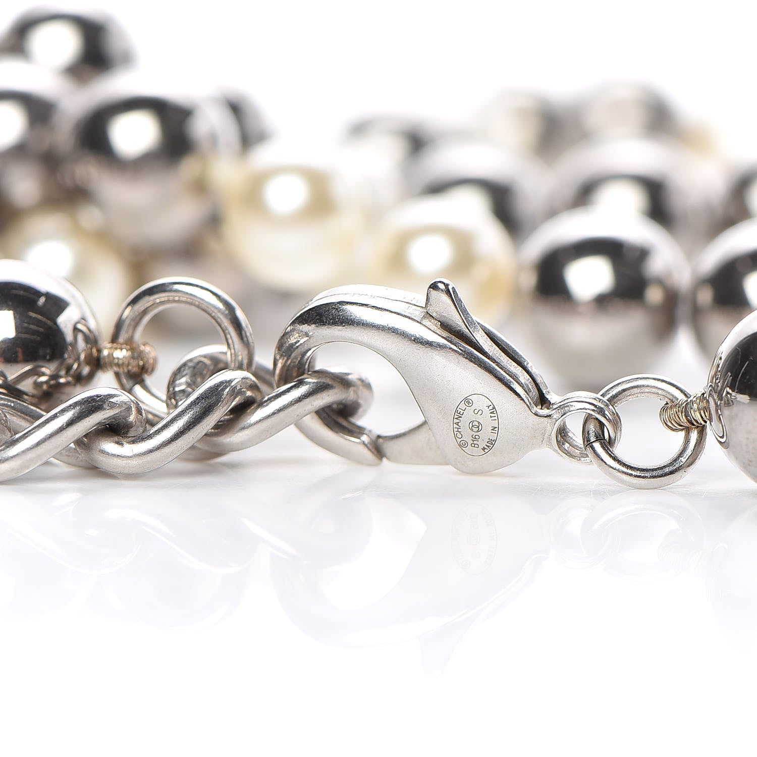 Chanel Pearl Beaded CC Long Necklace Silver 4 of 4