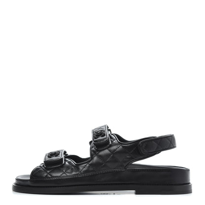 Chanel Lambskin Velcro Dad Sandals 39 Black 1 of 9