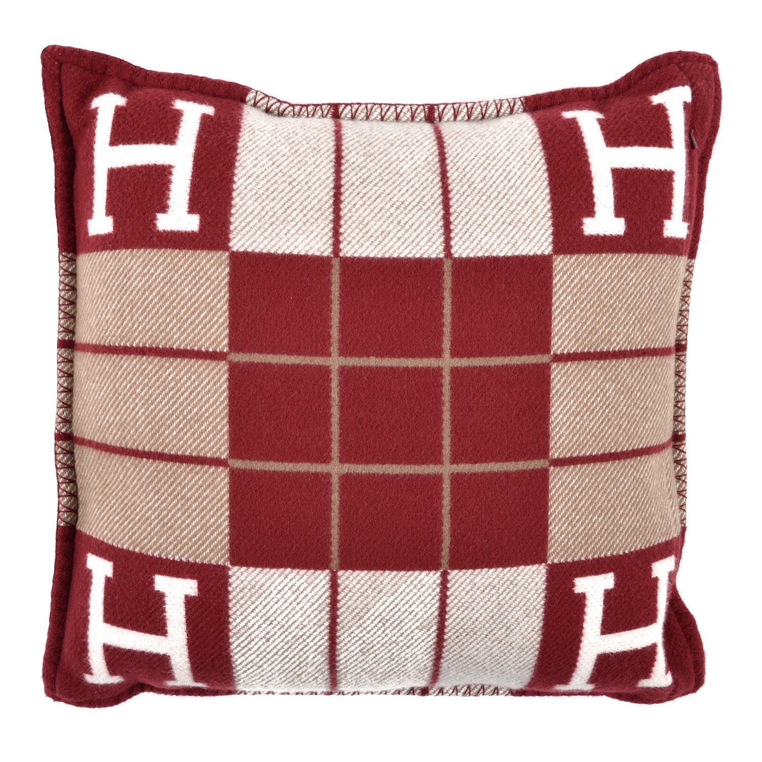 Hermes Wool Cashmere Avalon III Pillow PM Ecru Rouge 2 of 3