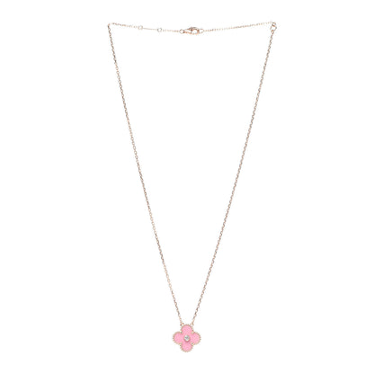 Van Cleef & Arpels 18K Rose Gold Diamond Pink Porcelain Vintage Alhambra Pendant Necklace 3 of 6