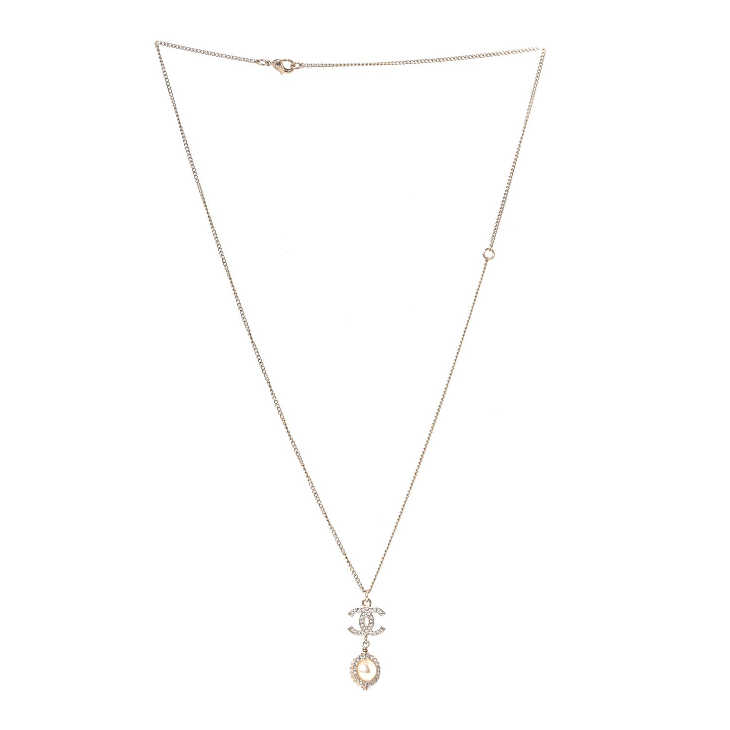 Crystal Pearl CC Lace Camellia Necklace  Gold
