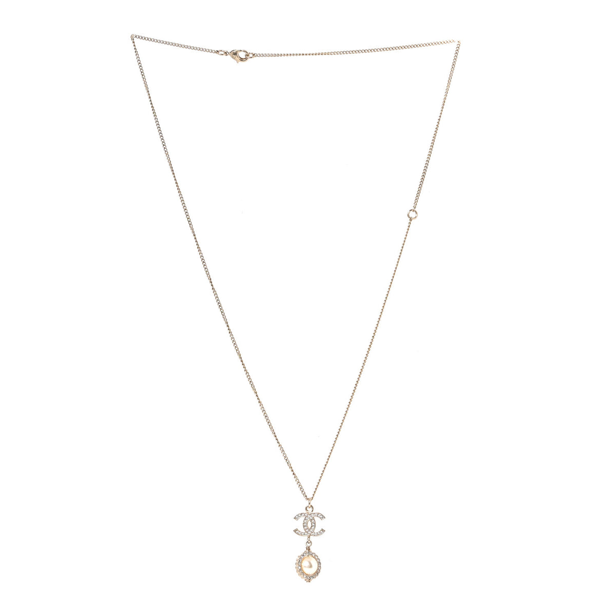 Chanel Crystal Pearl CC Lace Camellia Necklace  Gold 3 of 5