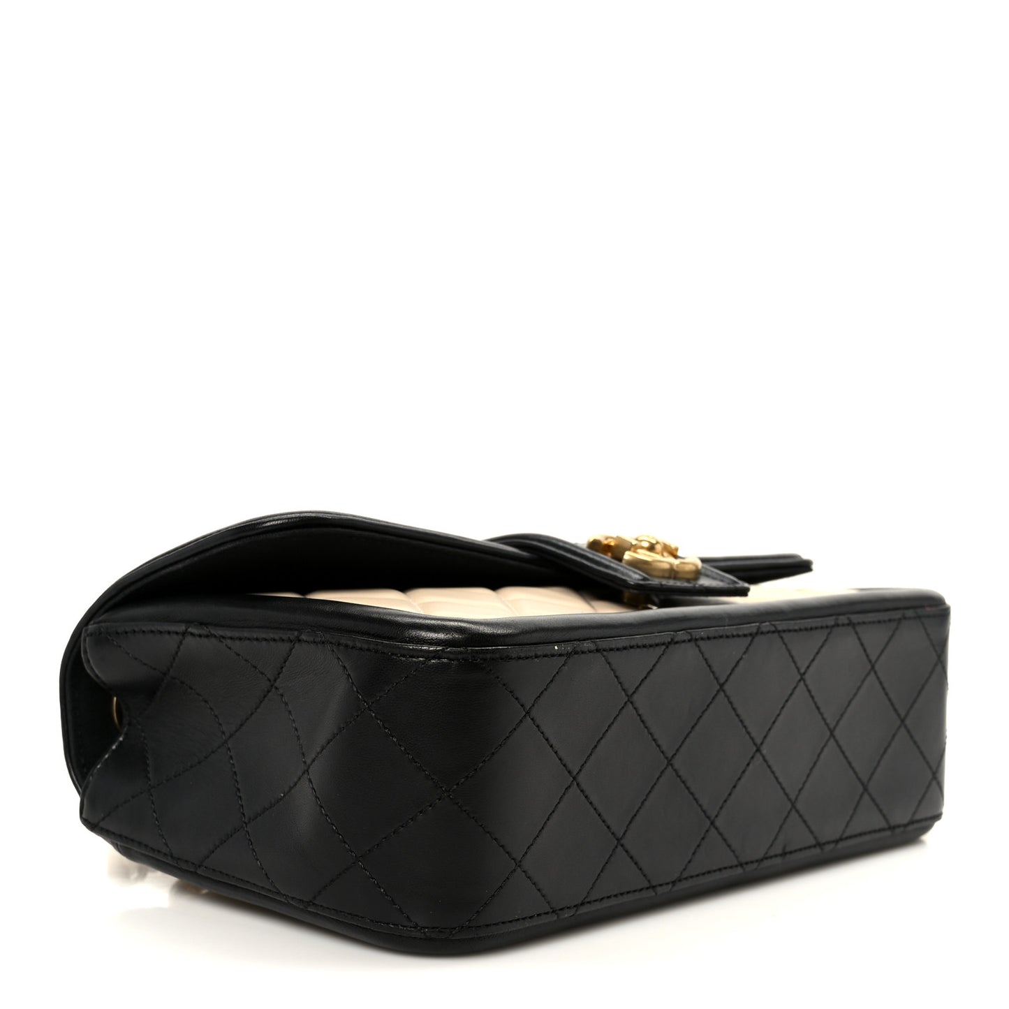 Lambskin Quilted Medium Elegant CC Flap Beige Black