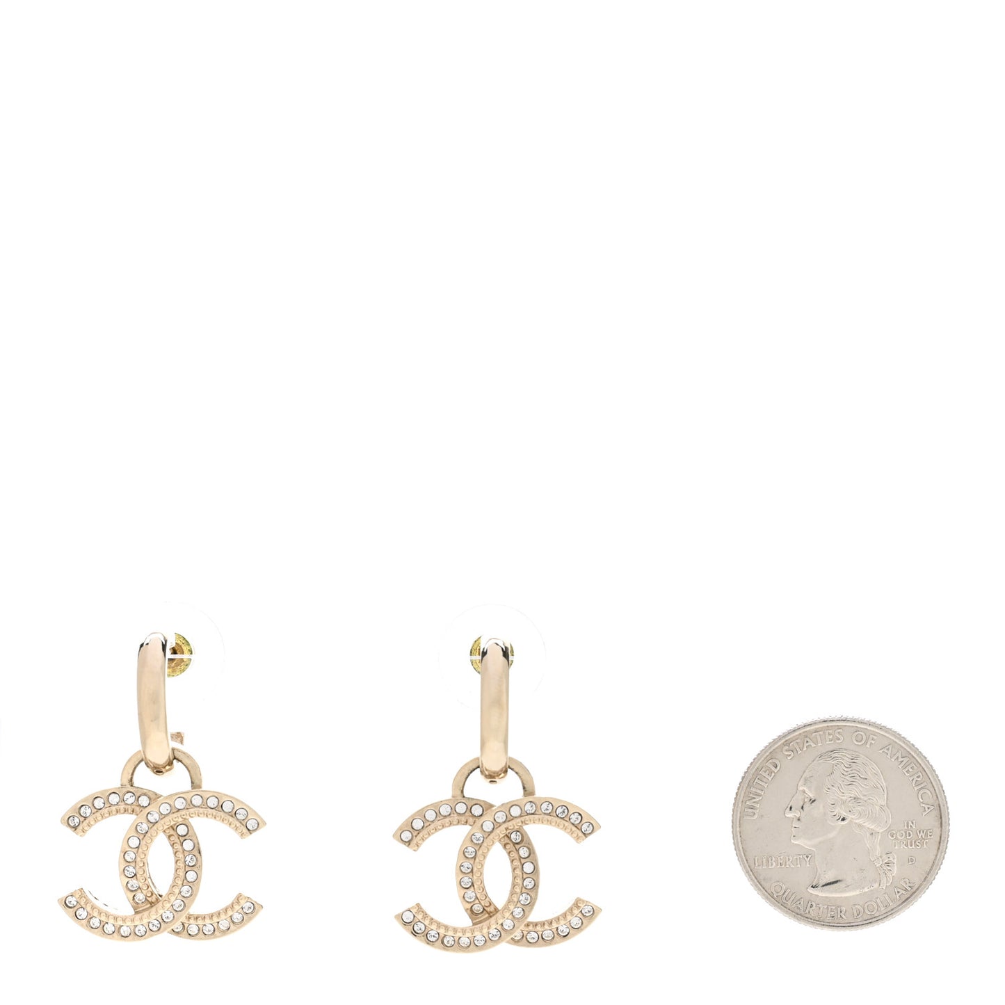 Metal Crystal CC Hoop Drop Earrings Gold