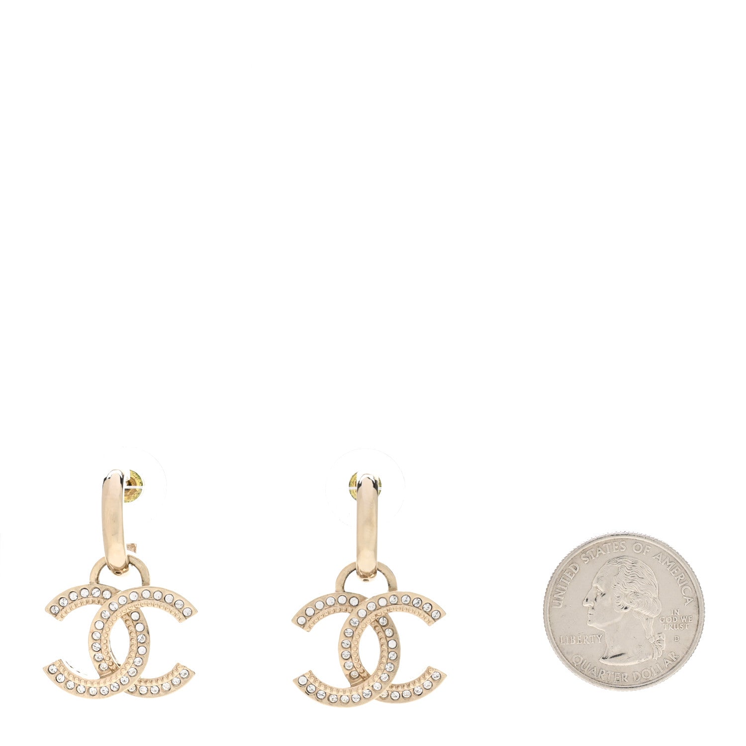 Chanel Metal Crystal CC Hoop Drop Earrings Gold 2 of 5