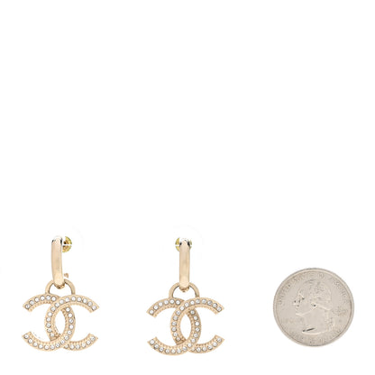 Chanel Metal Crystal CC Hoop Drop Earrings Gold 2 of 5
