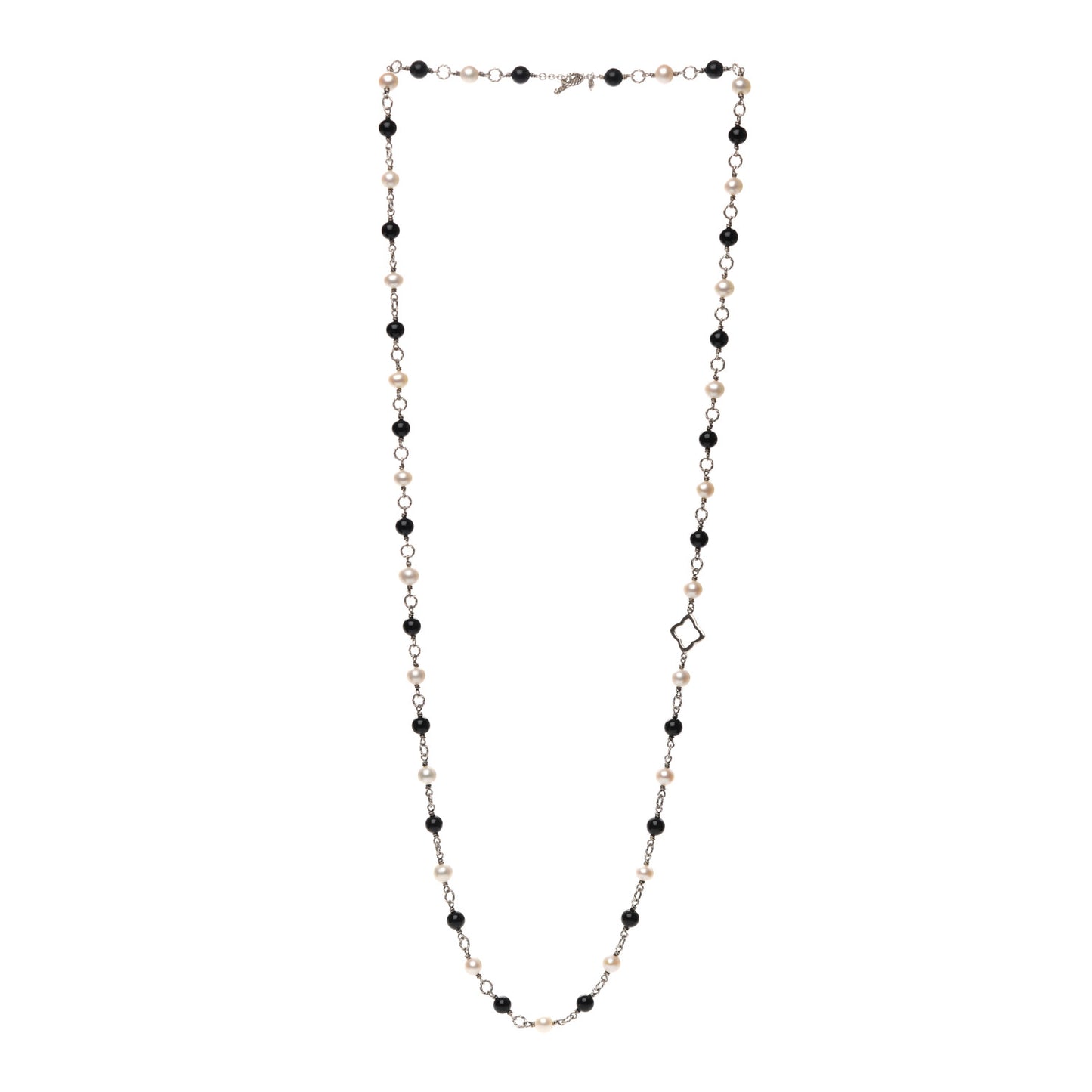 Sterling Silver Black Onyx Pearl Bijoux Necklace