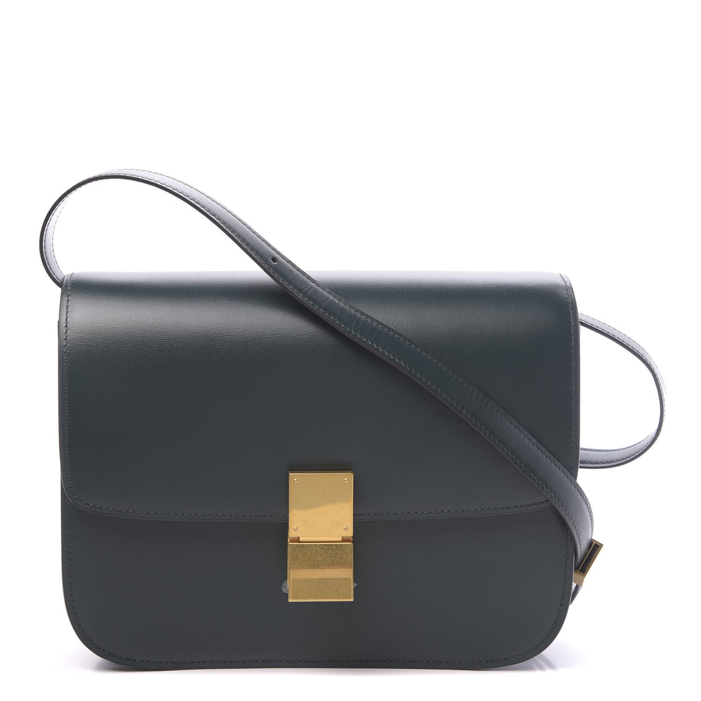 Box Calfskin Medium Classic Box Flap Bag Dark Green