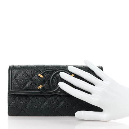 Chanel Caviar Quilted Filigree Large Gusset Flap Wallet Black 2 of 13