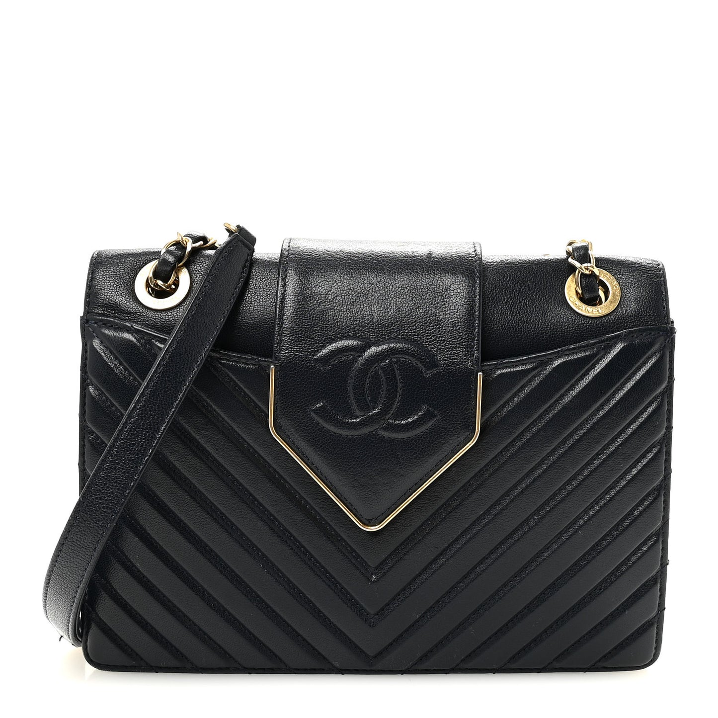 Shiny Sheepskin Chevron Quilted Collar and Tie Flap Navy