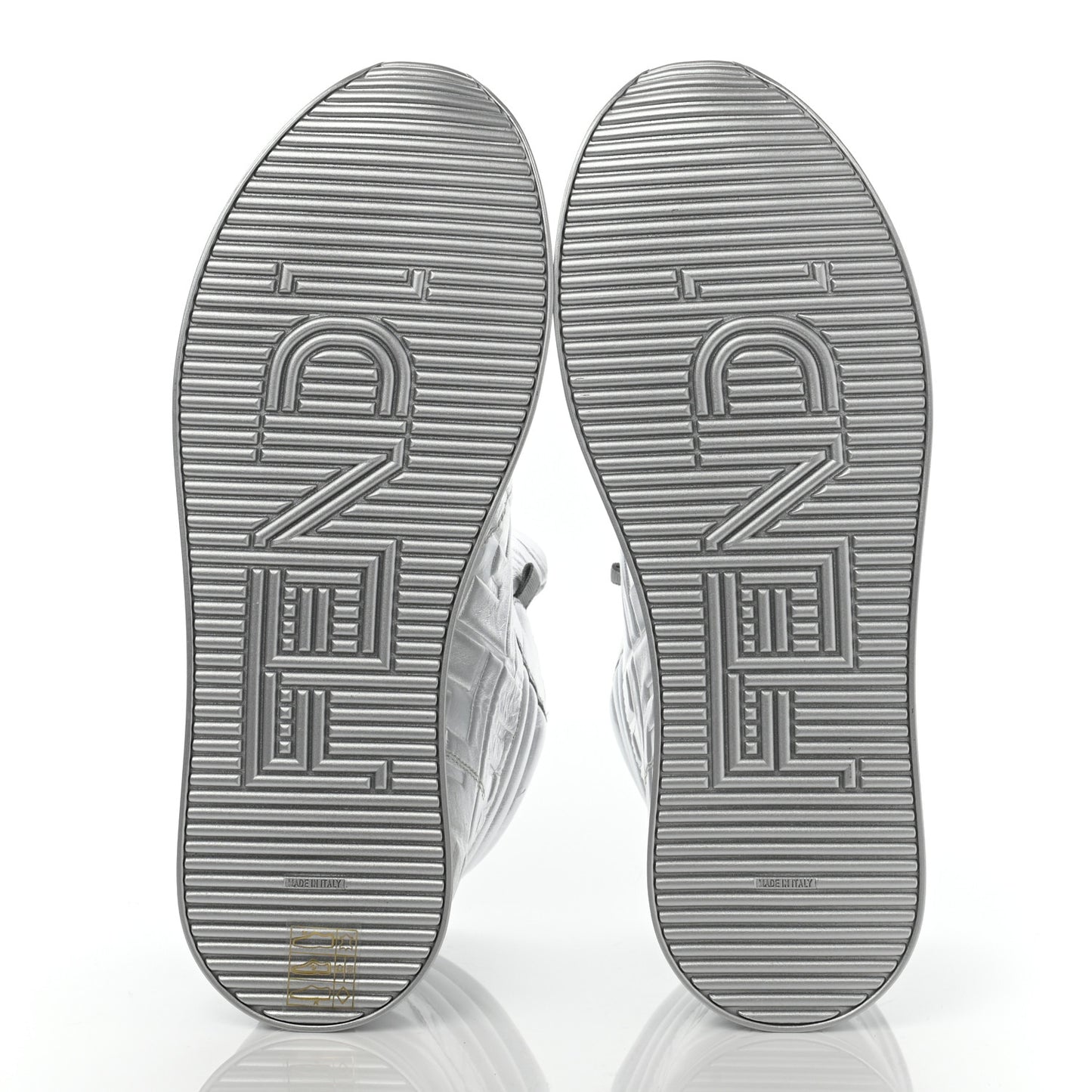 X NICKI MINAJ Metallic Nappa Macro FF Embossed Prints On High Top Sneakers 37 Silver