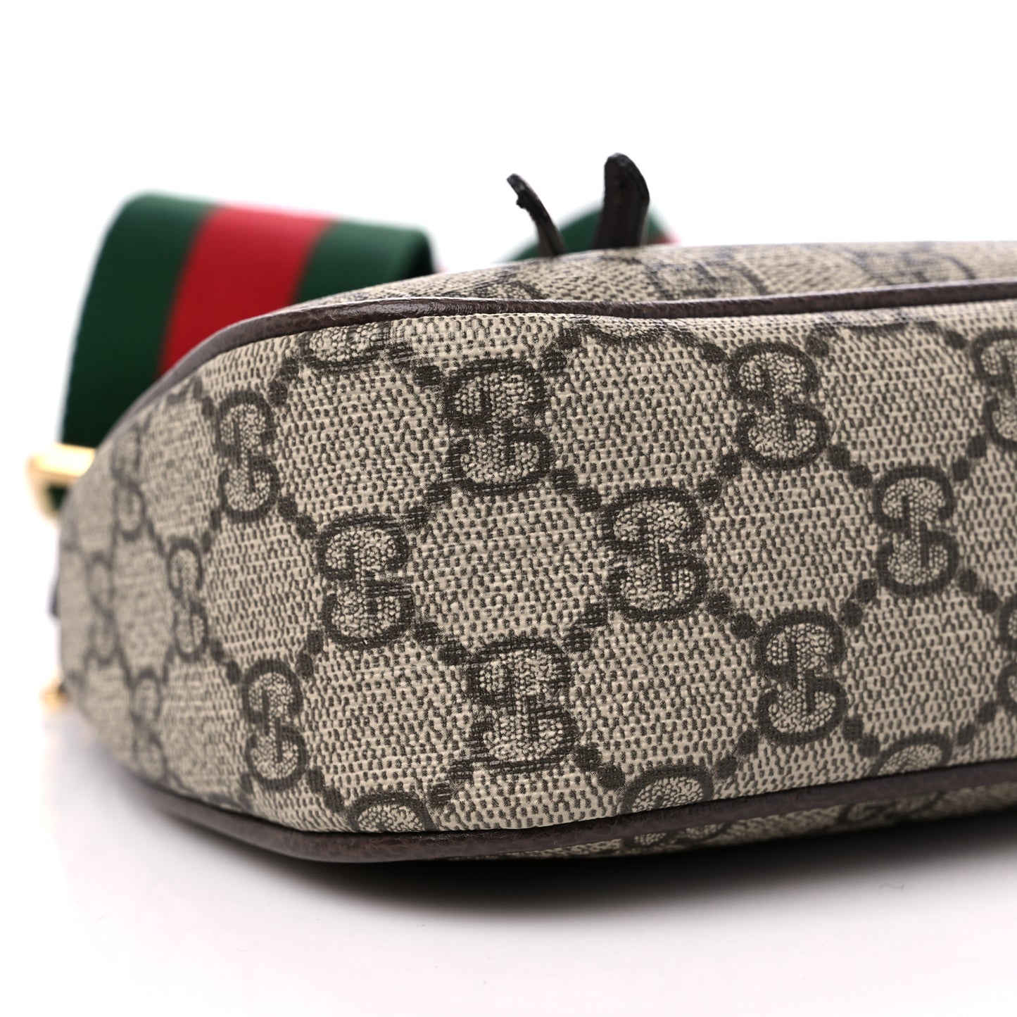 GG Supreme Monogram Textured Dollar Calfskin Web Small Ophidia GG Handbag Beige Ebony New Acero