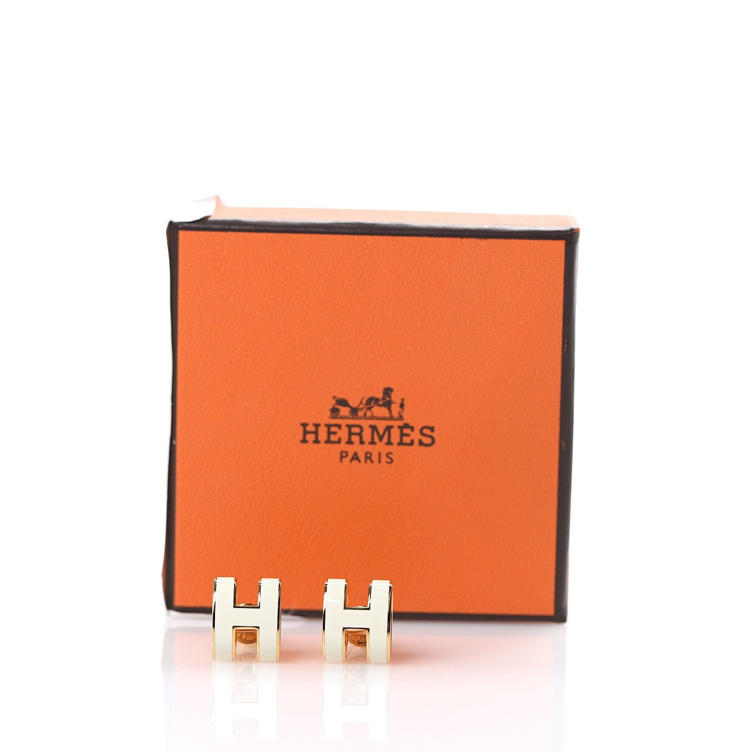 Hermes Gold Lacquered Pop H Earrings Ecru 6 of 6