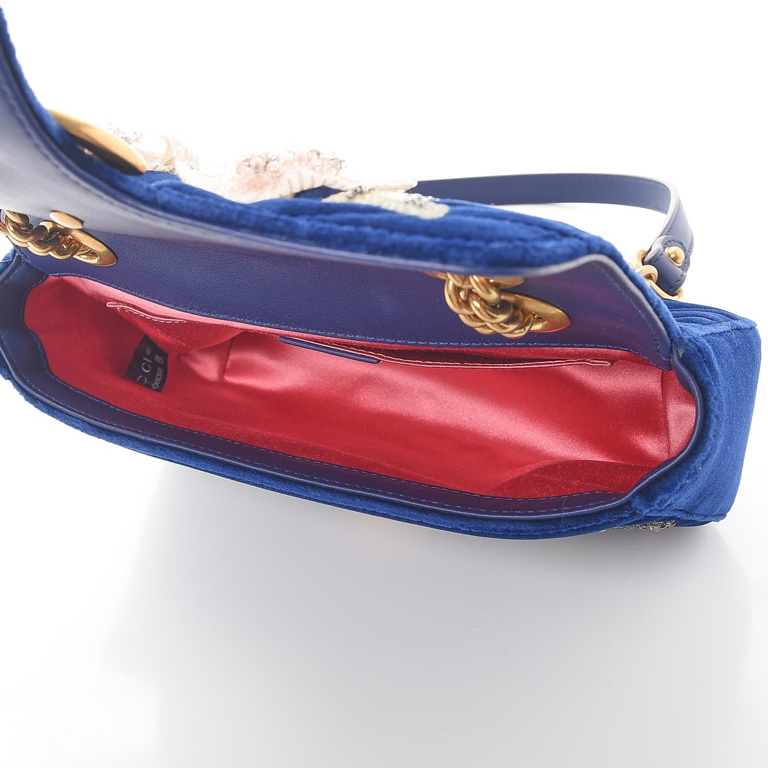 Gucci Velvet Matelasse Embroidered Mini GG Marmont Shoulder Bag Cobalt Blue 5 of 11
