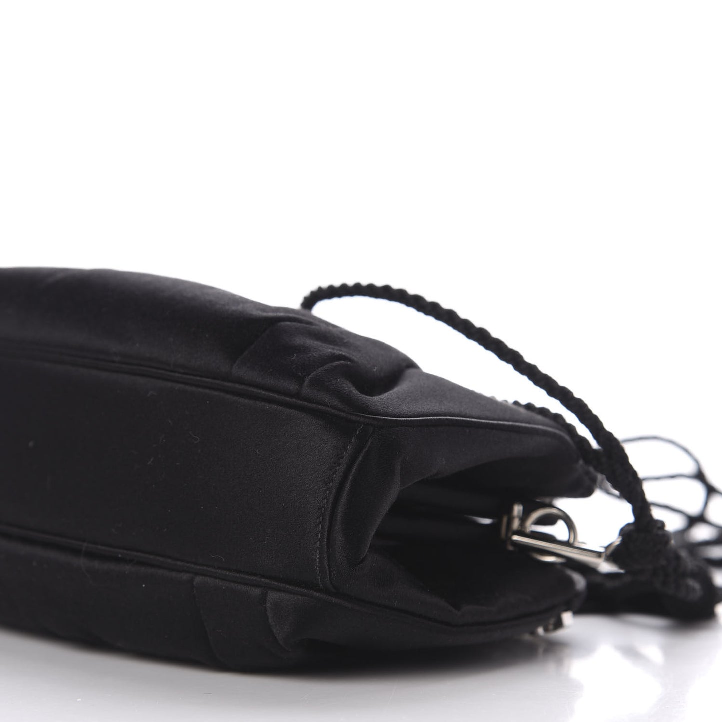 Crystal Satin Pleated Clutch Black