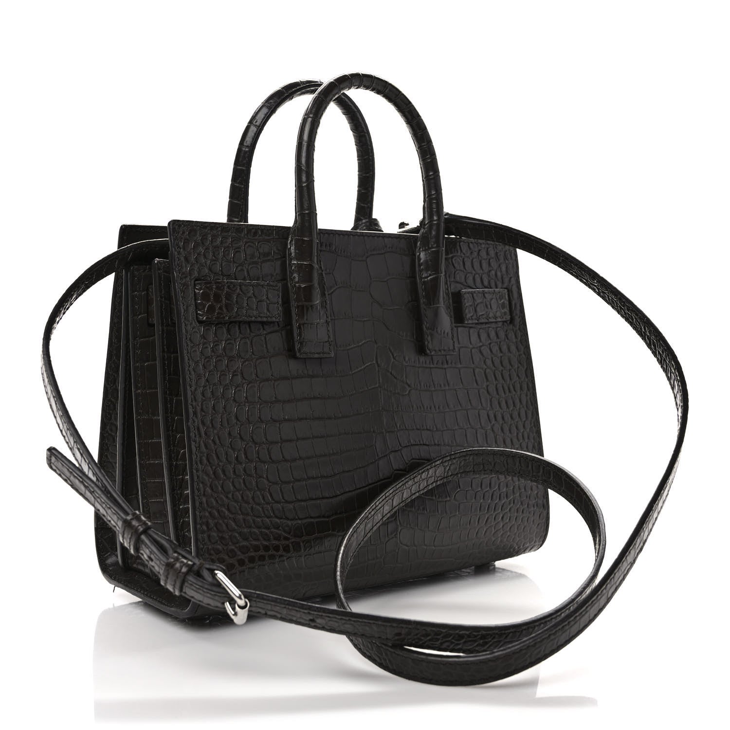 Saint Laurent Calfskin Crocodile Embossed Nano Sac De Jour Dark Brown 3 of 9