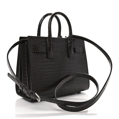 Saint Laurent Calfskin Crocodile Embossed Nano Sac De Jour Dark Brown 3 of 9