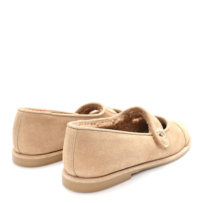 Chanel Suede Shearling Mary Jane Flats 36.5 Beige 5 of 9