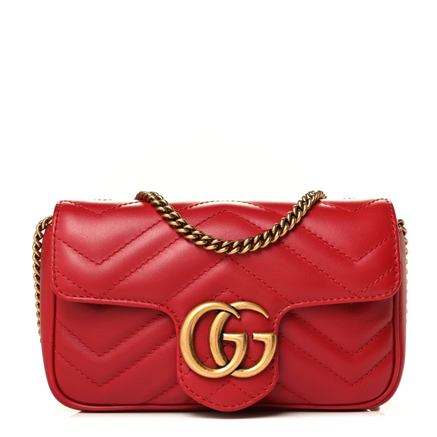 Gucci Calfskin Matelasse Super Mini GG Marmont Shoulder Bag Hibiscus Red 1 of 8