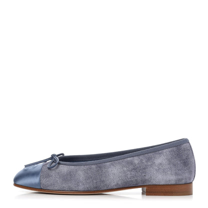 Chanel Satin Denim Goatskin CC Cap Toe Ballerina Flats 35 Blue 2 of 32