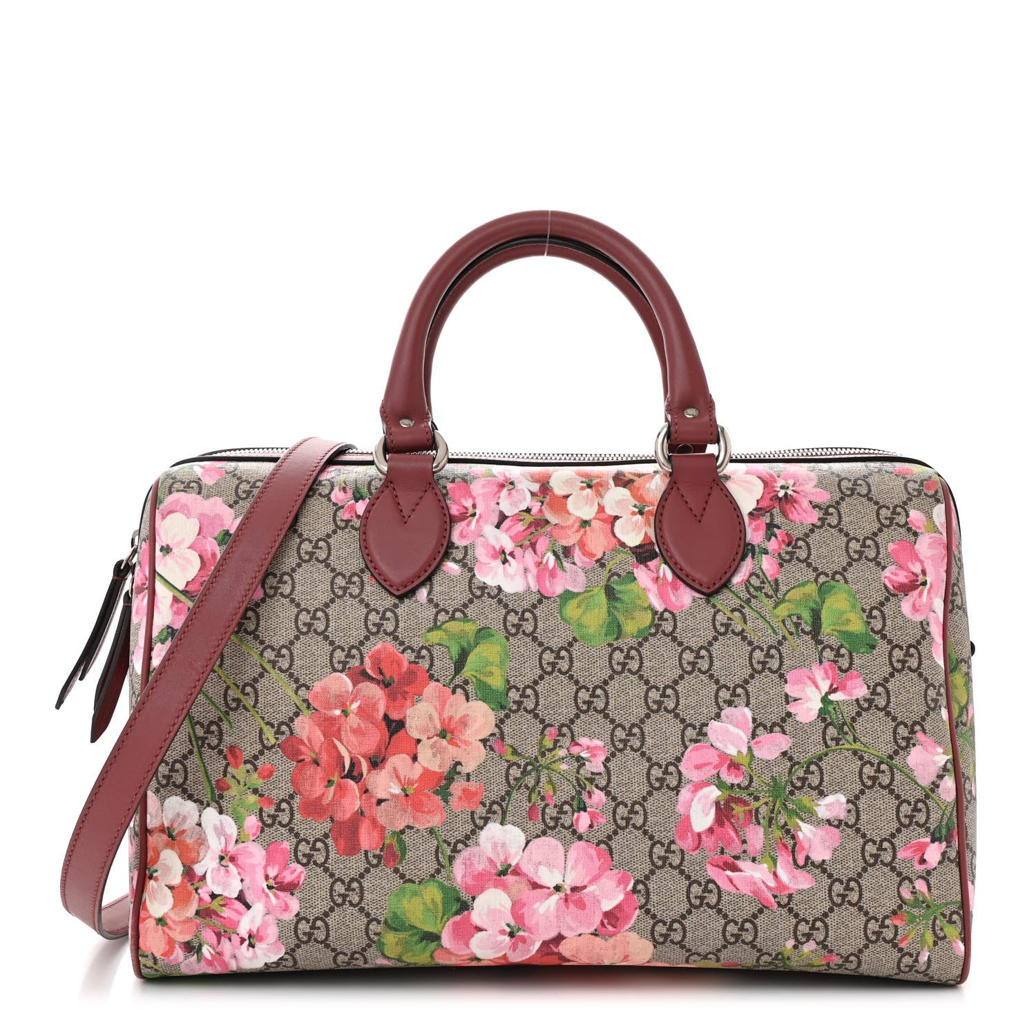 Gucci GG Supreme Monogram Blooms Medium Boston Beige Multicolor Dry Rose 1 of 10