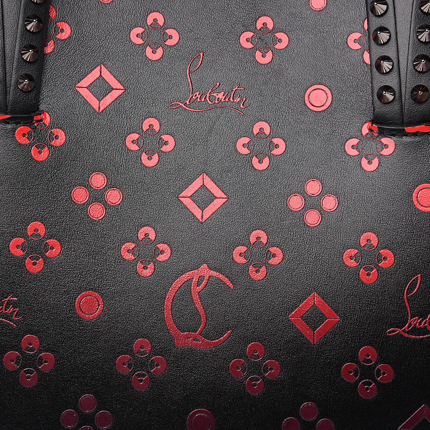 Christian Louboutin Perforated Calfskin Degrade Loubinthesky East West Cabata Tote Black Red 6 of 9