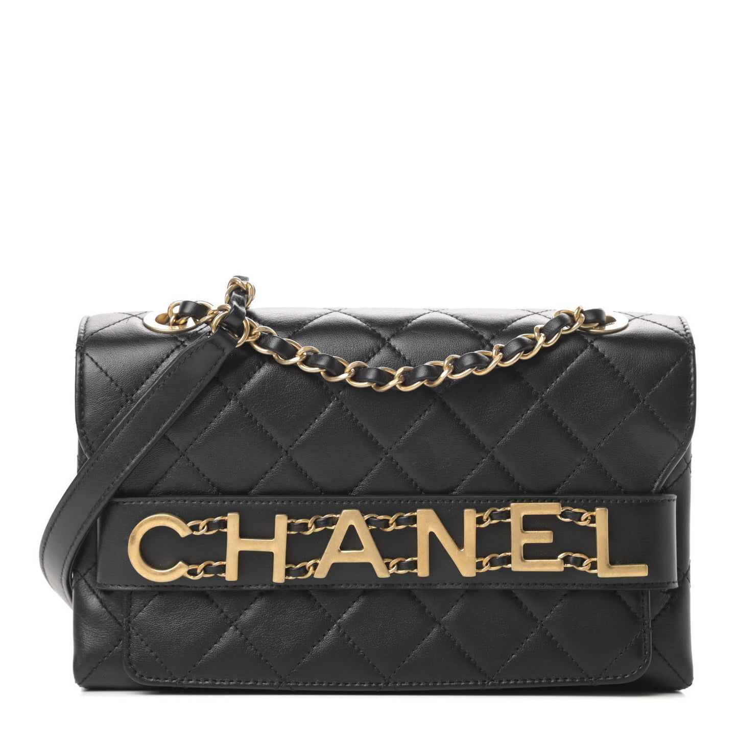 Calfskin Quilted Enchained Flap Black
