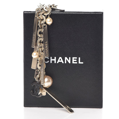 Chanel Pearl CC Logo Plate Necklace Silver 7 of 7