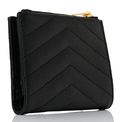 Saint Laurent Grain De Poudre Matelasse Chevron Monogram Zipped Card Case Black 3 of 9