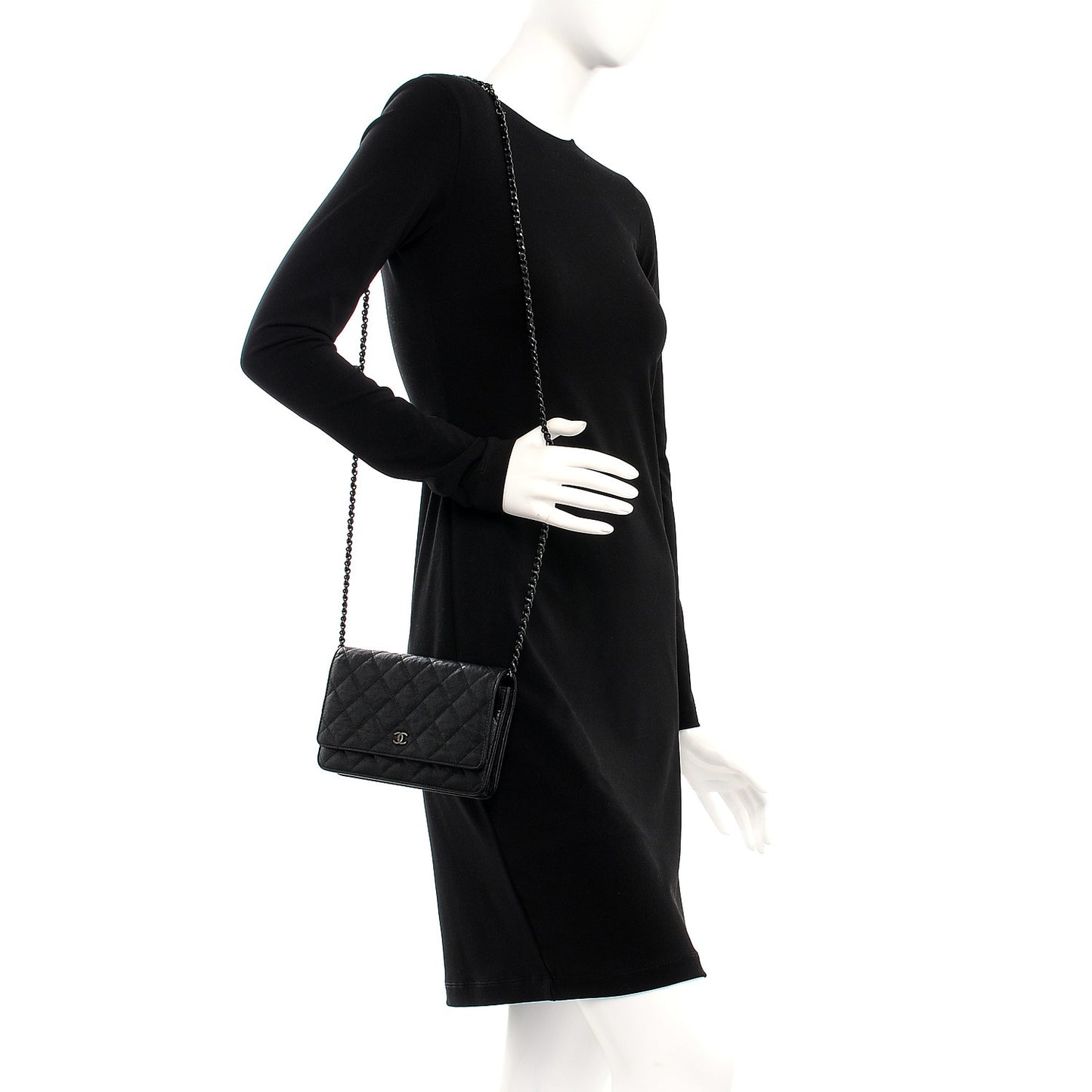 Crumpled Calfskin Quilted Wallet On Chain WOC So Black