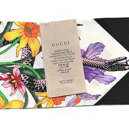 Gucci Silk Twill Flora Snake Neck Bow Scarf Ivory Black 4 of 5