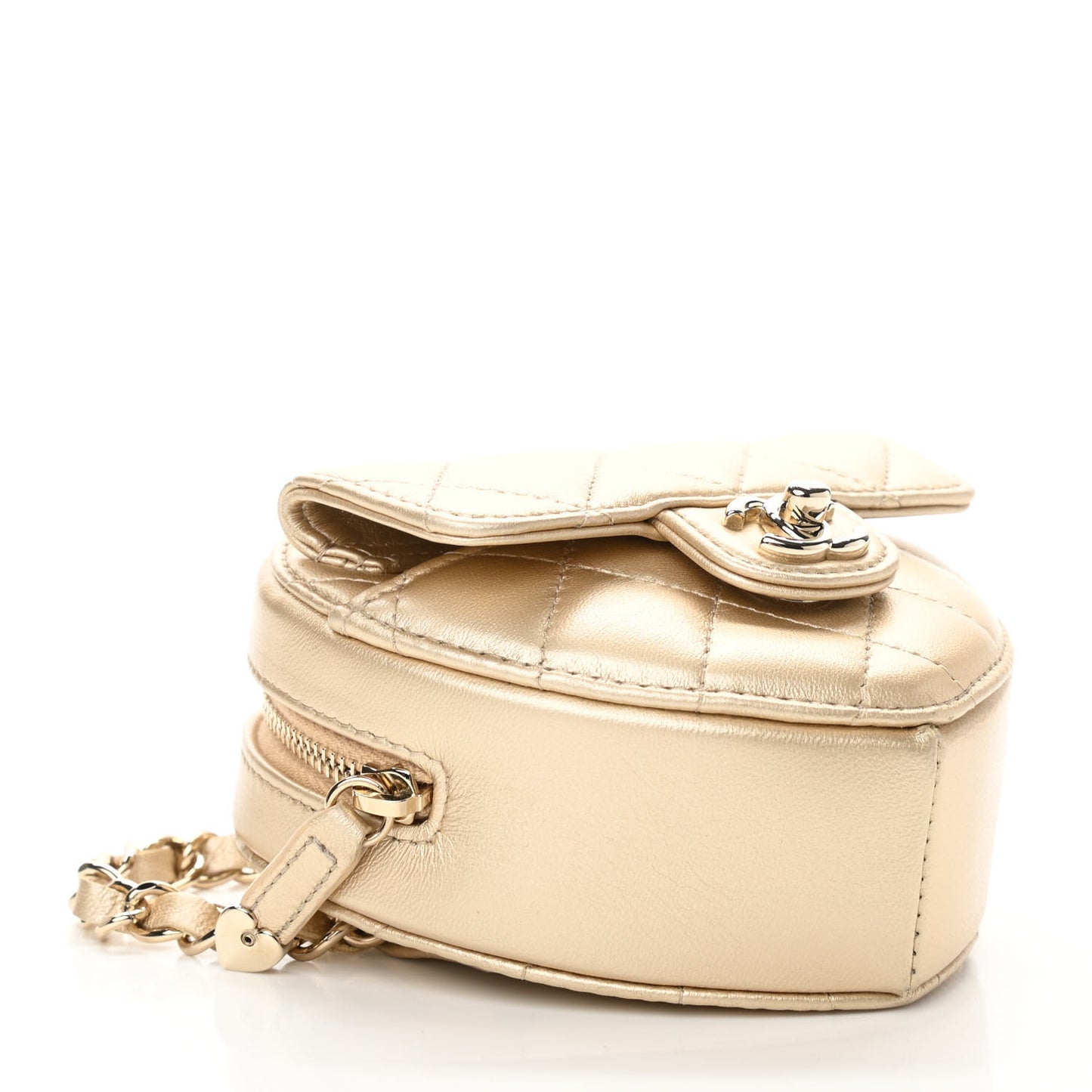 Metallic Lambskin Quilted CC In Love Heart Waist Belt Bag With Chain Gold