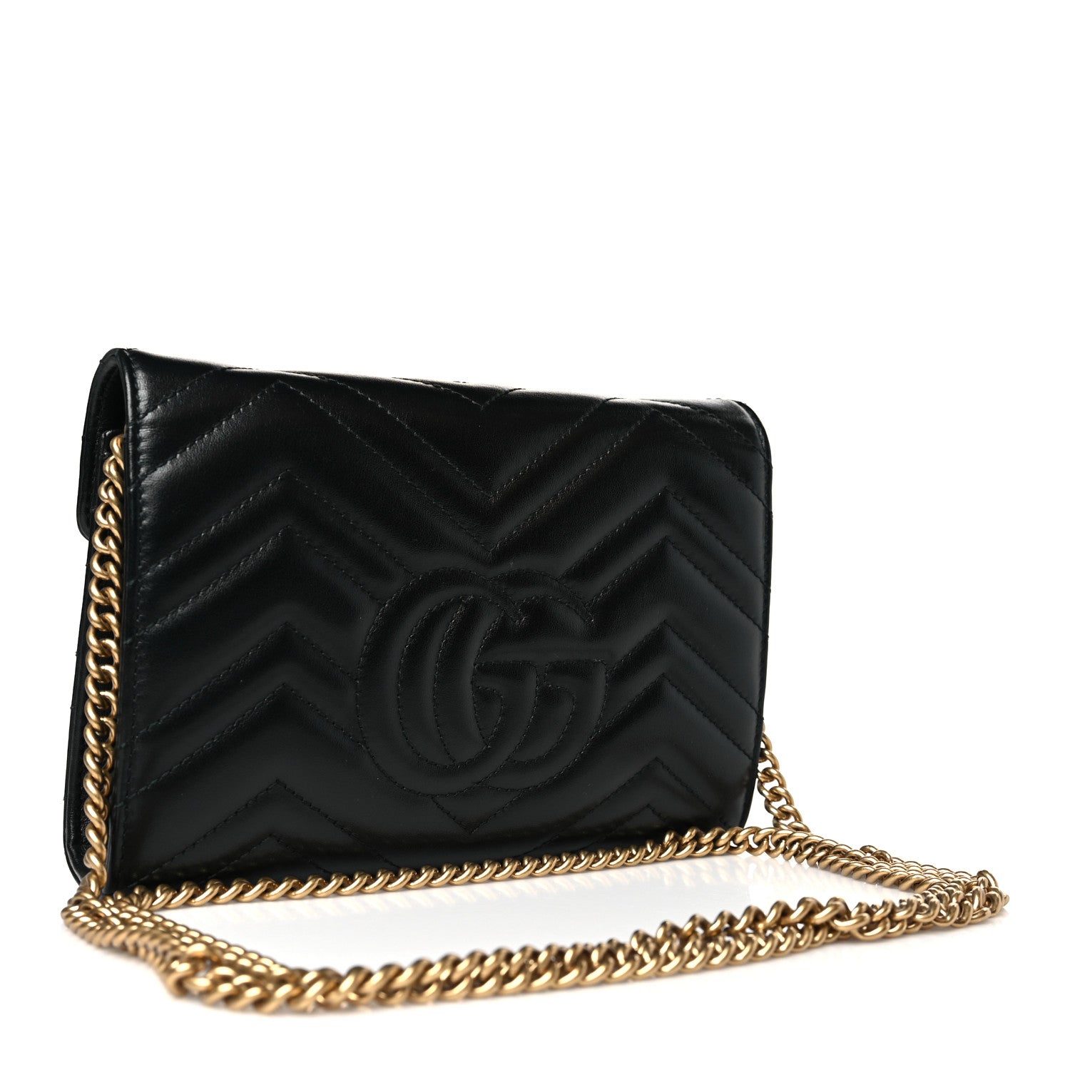 Gucci Calfskin Matelasse GG Marmont Chain Wallet Black 3 of 10