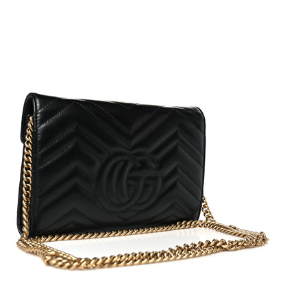 Gucci Calfskin Matelasse GG Marmont Chain Wallet Black 3 of 10