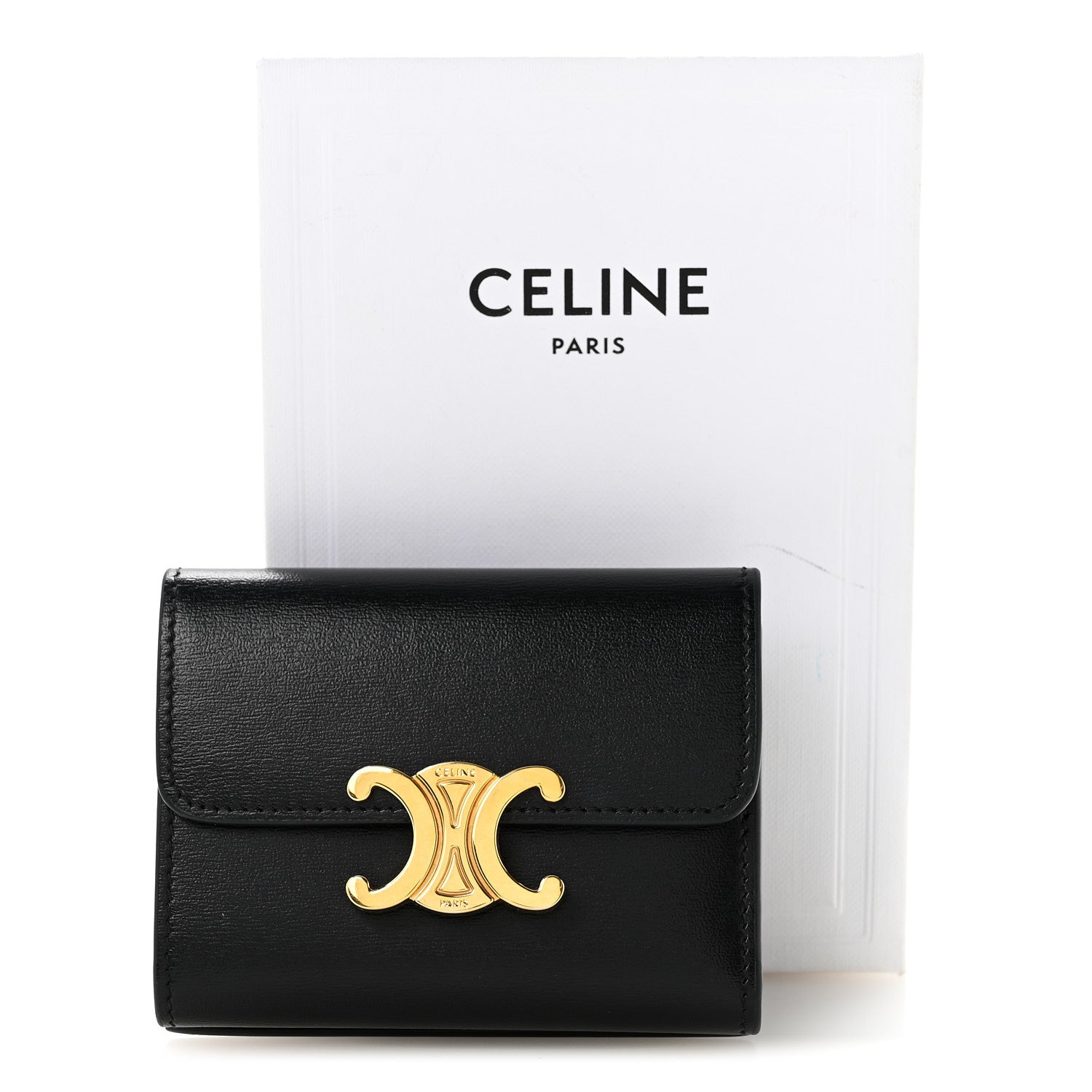 Celine Calfskin Compact Triomphe Wallet With Coin Purse Black 10 of 10