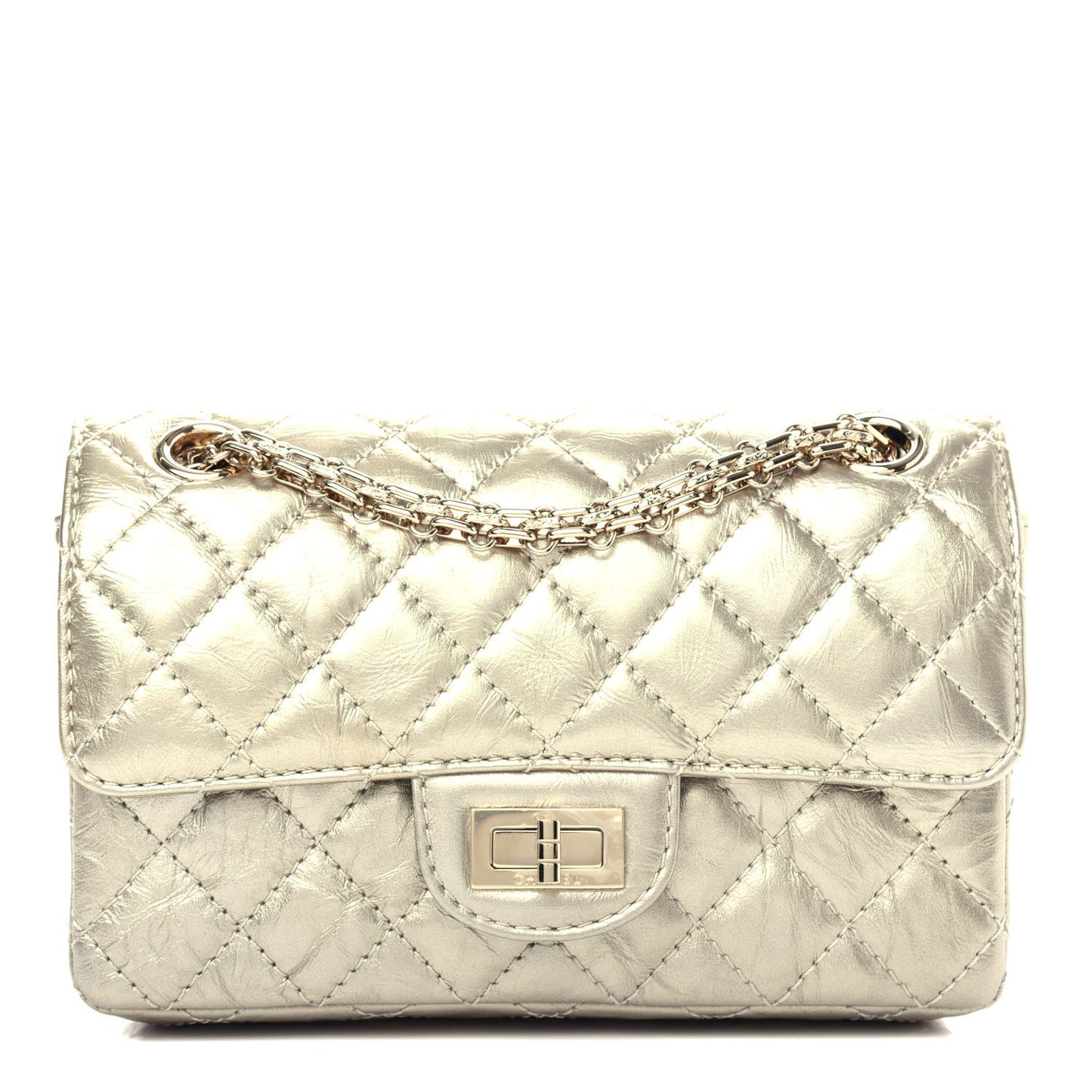Aged Calfskin Quilted 2.55 Reissue Mini Flap Light Gold