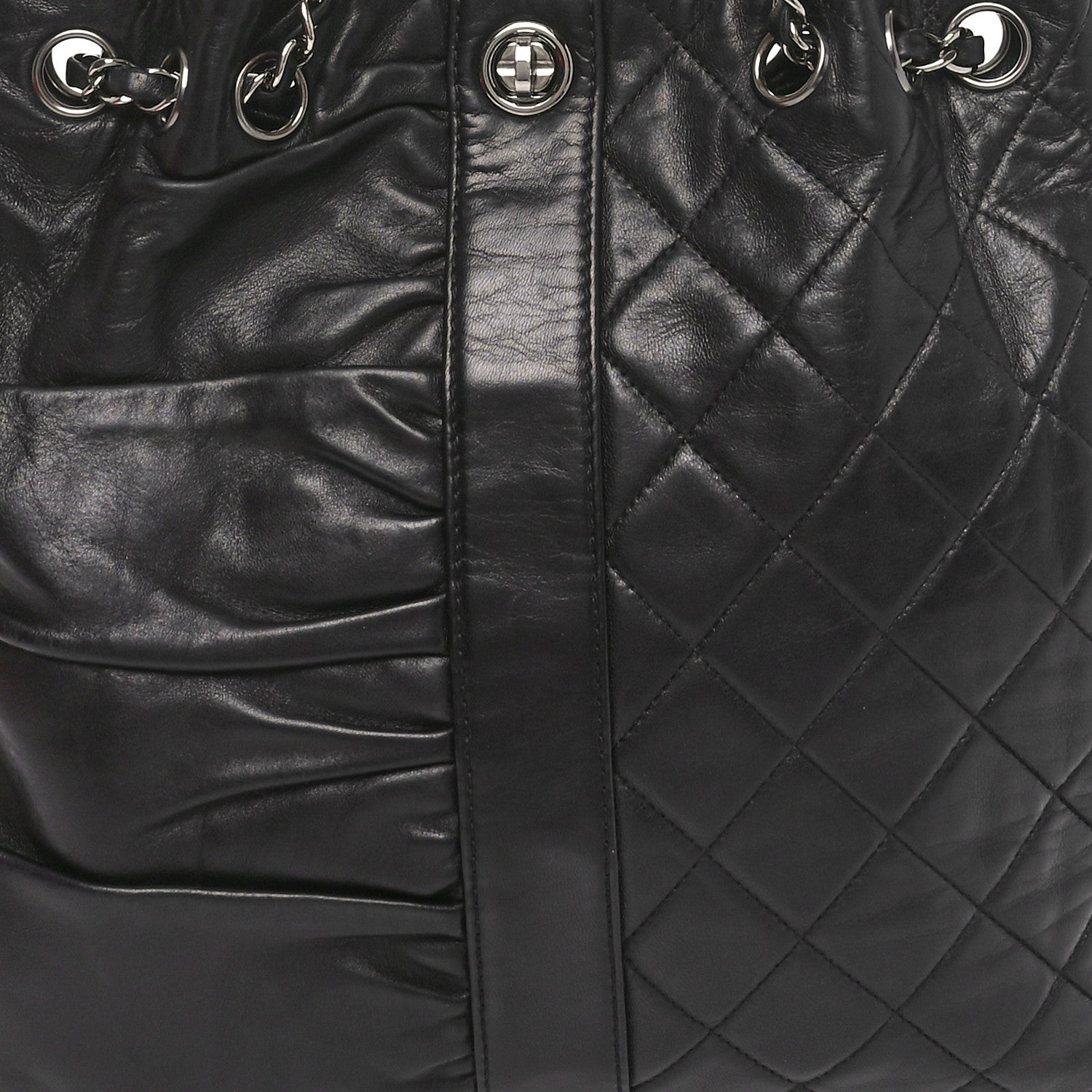 Chanel Lambskin Quilted Pile Ou Face Drawstring Bag Black 8 of 10