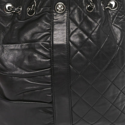 Chanel Lambskin Quilted Pile Ou Face Drawstring Bag Black 8 of 10