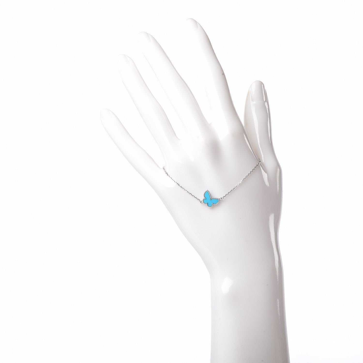 Van Cleef & Arpels 18K White Gold Turquoise Sweet Alhambra Butterfly Bracelet 2 of 6