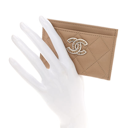 Chanel Caviar Quilted Crystal Card Holder Beige 2 of 10