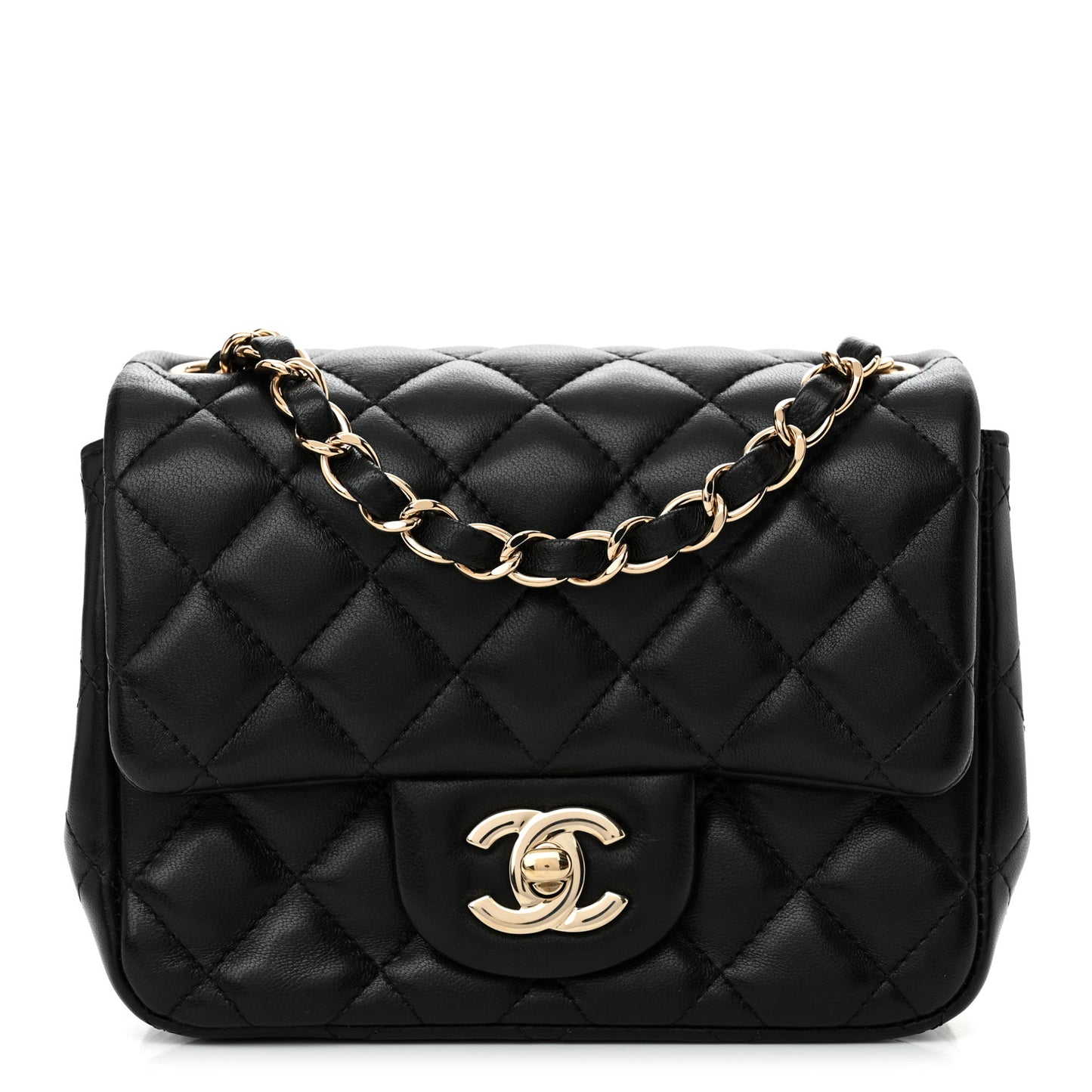 Lambskin Quilted Mini Square Flap Black