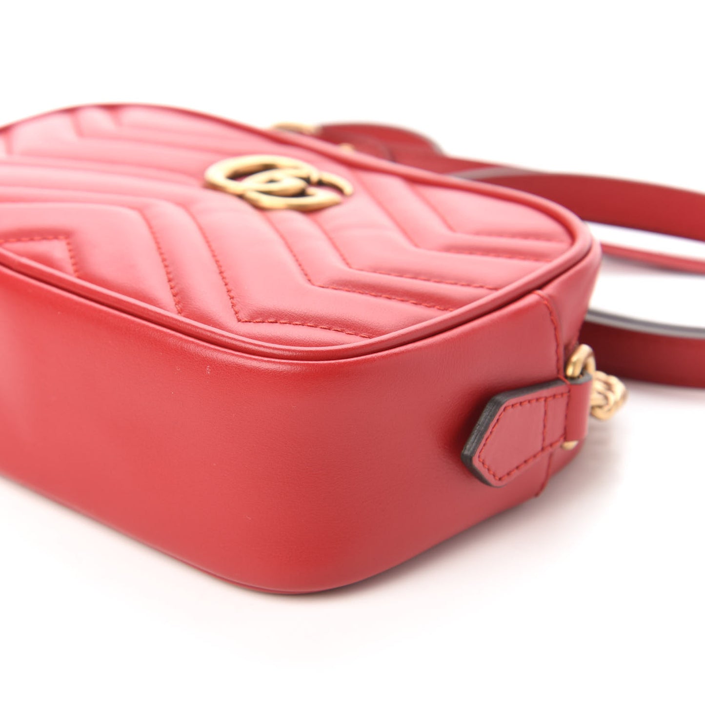 Calfskin Matelasse Mini GG Marmont Chain Shoulder Bag Hibiscus Red
