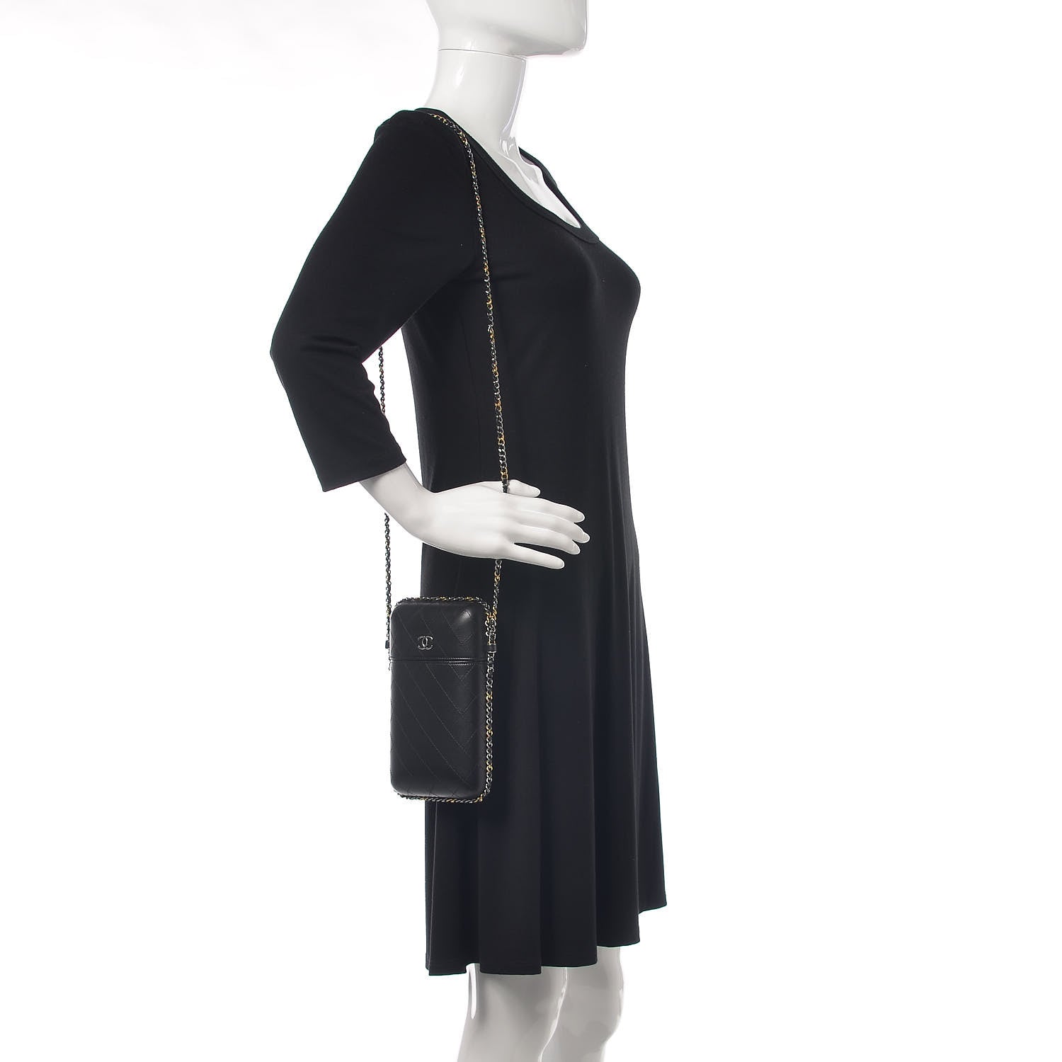 Chanel Lambskin Quilted Chain Around Phone Holder Black 2 of 9